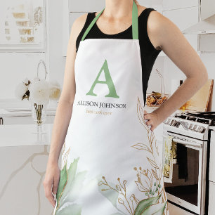 Delantal Acuarela Verde Inicial Personalizada