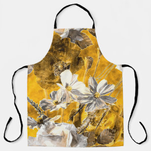 Delantal acuarela vintage monocromática floral sin costuras