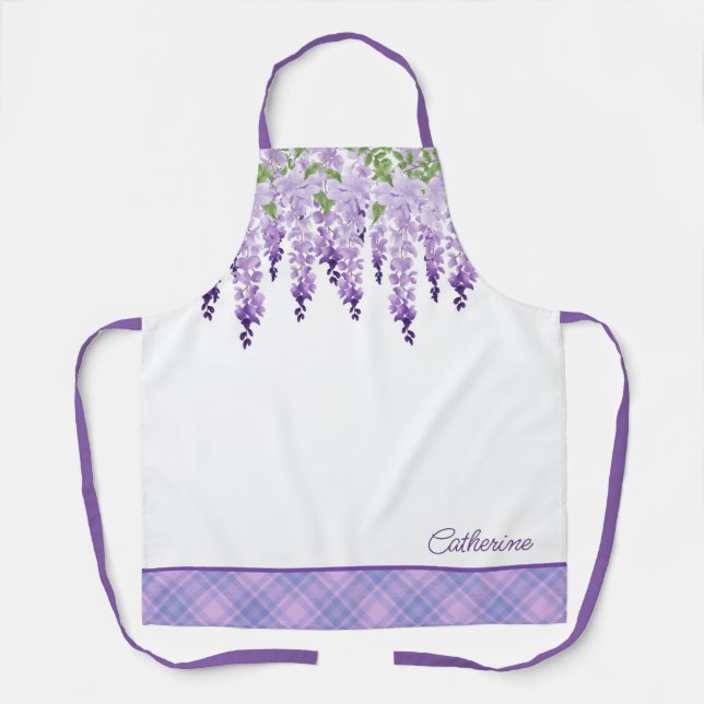 Delantal Acuarela Wisteria Floral Nombre personalizado (Anverso)