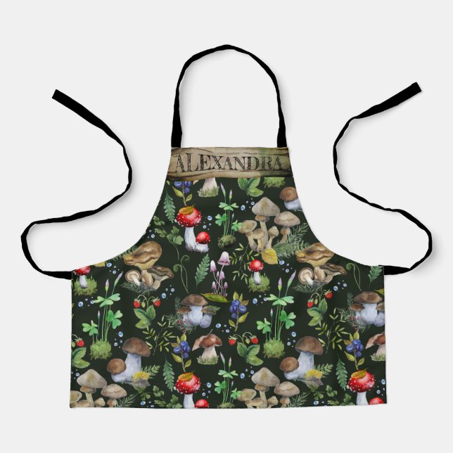 Delantal Acuarela Woodland Mushrooms Moss Nombre del patrón (Anverso)