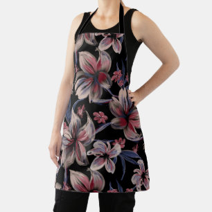 Delantal Acuarelas Crimson Floral sobre negro