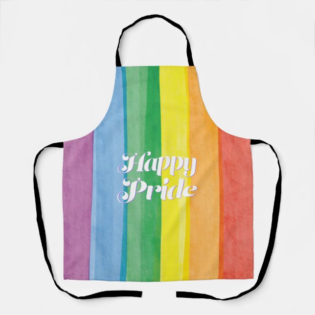 Delantal Acuarelas Feliz Orgullo Arcoíris (Anverso)