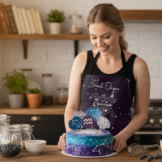 Delantal Acuario Constellation Purple Sky personalizado (For the Aquarian who loves astrology and baking. Just add their name)