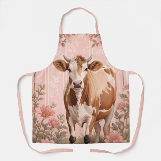 Delantal Adorable Jersey Vaca Floral Rosa (Anverso)