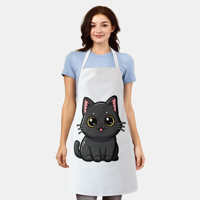 Delantal Adorable Kawaii Black Cat (Gastado)