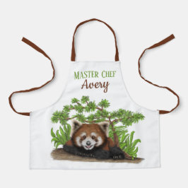 Delantal Adorable Panda Rojo Personalizado Niños Apron