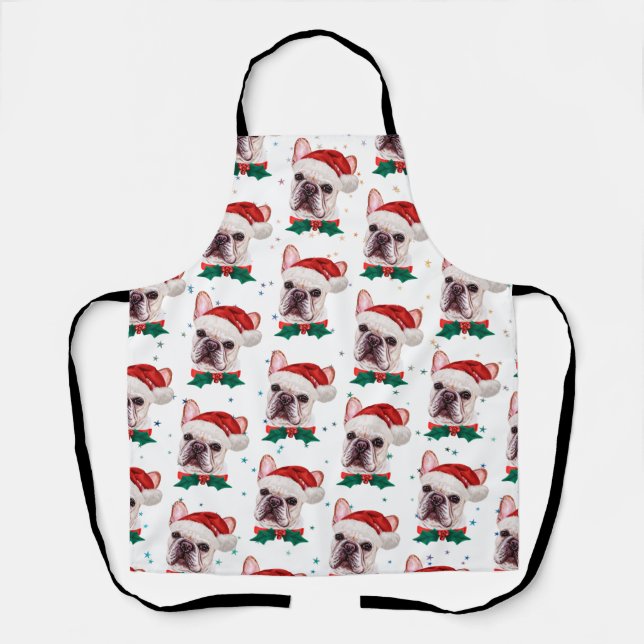 Delantal Adorable patrón de Navidad de Bulldog Francés (Anverso)