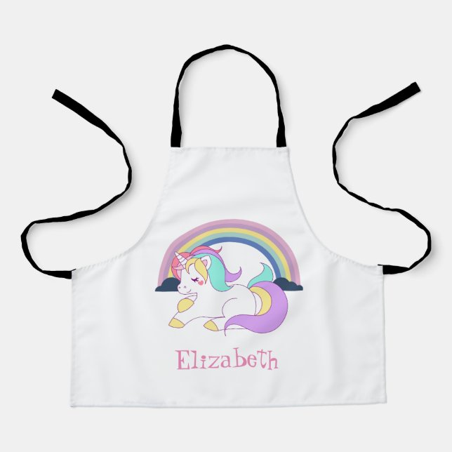 Delantal Adorable unicornio mágico, arcoiris (Anverso)