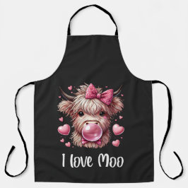 Delantal Adorable Valentine Highland Cow (texto blanco)