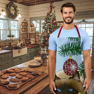 Delantal Adorno de Bola de Navidad Gato Siamés Divertido