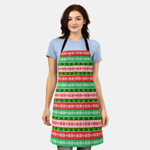 DELANTAL ADORNOS DE NAVIDAD DISEÑO ROJO BLANCO VERDE