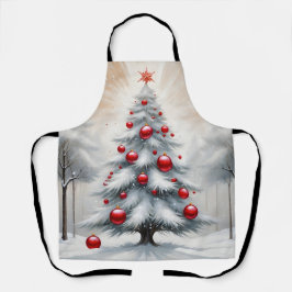 Delantal Adornos rojos de Navidad Art Deco Invierno