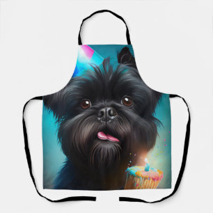 Delantal Affenpinscher celebrando pastel de globos de cumpl