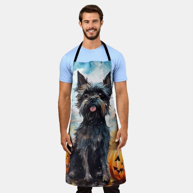 Delantal Affenpinscher de Halloween con calabazas aterrador (Gastado)
