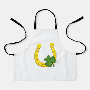 Delantal Afortunada Herradura Dorada con Shamrock on White