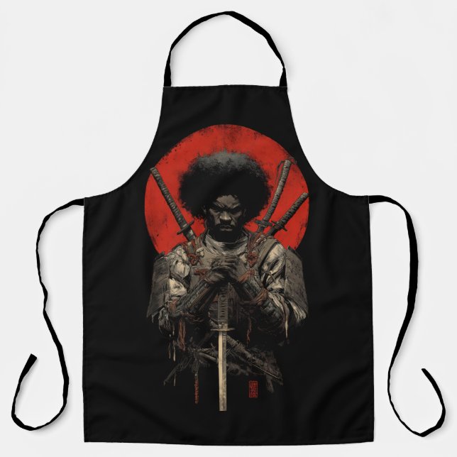 Delantal Afro Samurai Warrior Apron - Negrita Sol Rojo Japo (Anverso)