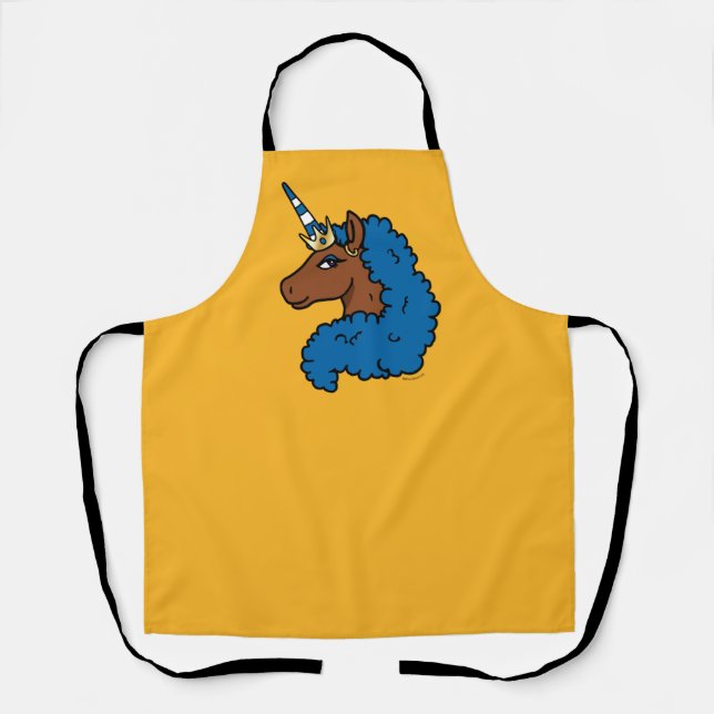 Delantal Afro unicornio azul (Anverso)