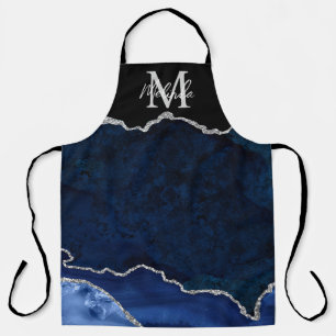 Delantal Agante de mármol azul y plateado de la marina