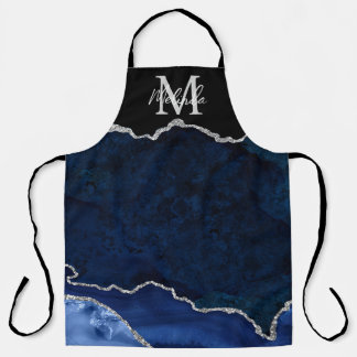 Delantal Agante de mármol azul y plateado de la marina