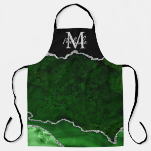 Delantal Agante de mármol verde y plateado