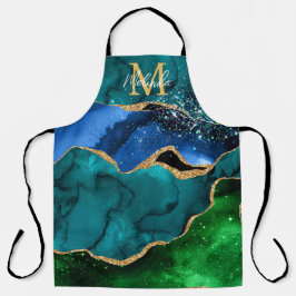 Delantal Agante Purpurina de la imitación azul y verde del