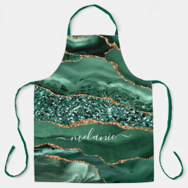 Delantal Agate Green Gold Purpurina Geode Marble Tu Nombre