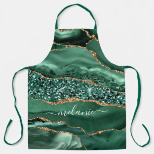 Delantal Agate Green Gold Purpurina Geode Marble Tu Nombre