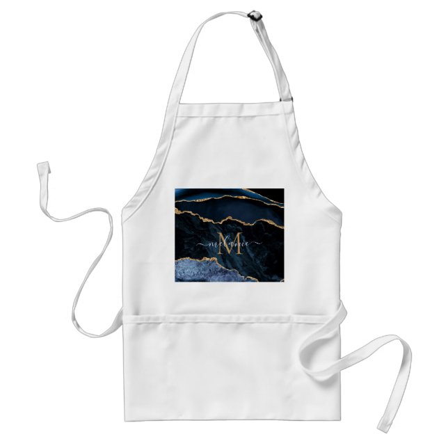 Delantal Agate Navy Blue Gold Gemstone Marble Monograma (Frente)