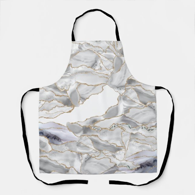 Delantal Agate purpurina blanco y dorado (Anverso)