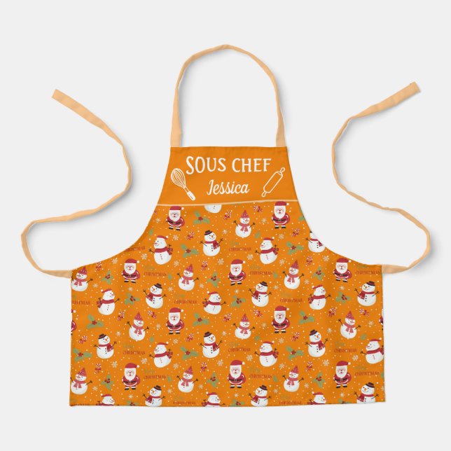 Delantal Agradable muñeco de nieve familia de Navidades San (Anverso)
