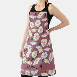 Delantal Agradables daisies nombre personalizado en rosa