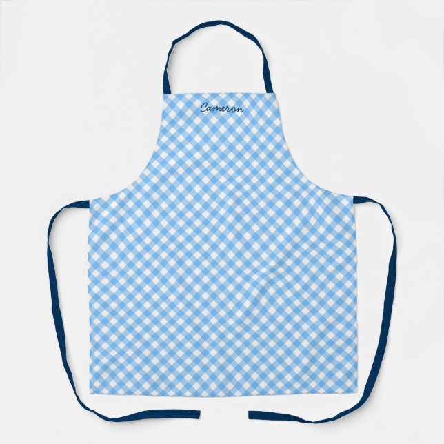 Delantal Agregar su nombre Baby Blue Gingham (Anverso)