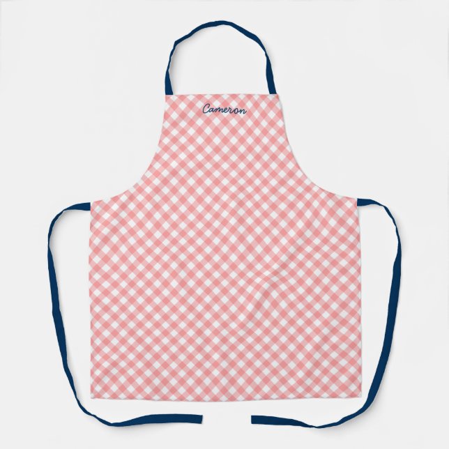 Delantal Agregar su nombre Rubor Coral Gingham (Anverso)