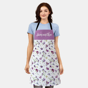 Delantal Aguamarina Lila Morada de Acuarela Flor Silvestre