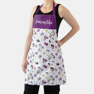 Delantal Aguamarina Lila Morada de Acuarela Flor Silvestre 
