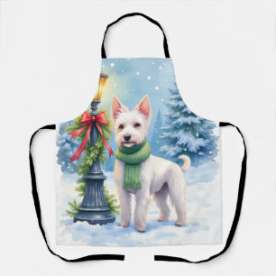 Delantal Aguarela Bedlington Terrier Farola Navidad
