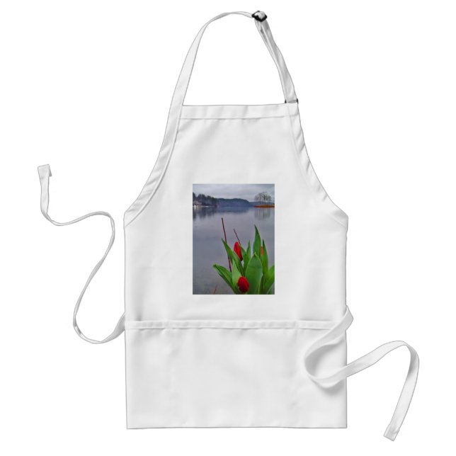 Delantal Aguas de Arrowhead del Lago Azul de Tulipanes Rojo (Frente)