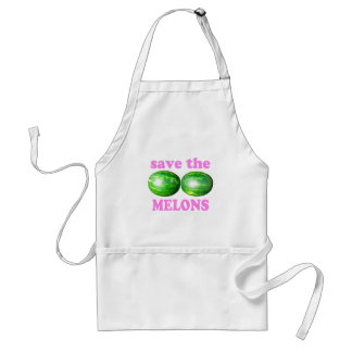 Delantal ahorre los melones en blanco con rosa