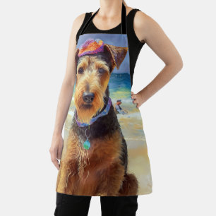 Delantal Airedale en la playa, regalo de verano para amante