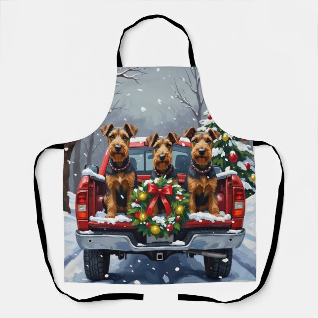 Delantal Airedale Terrier Christmas Red Truck Holiday (Anverso)
