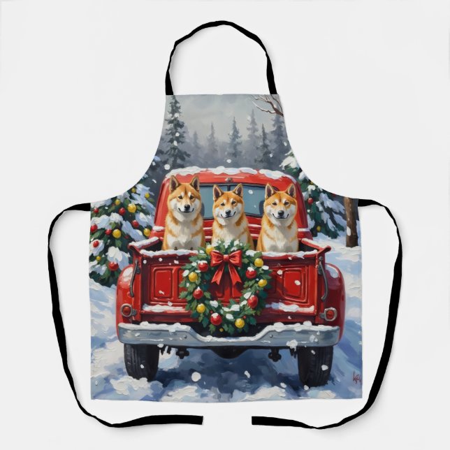 Delantal Akita Christmas Red Truck Holiday (Anverso)