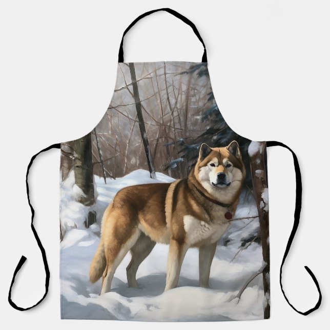 Delantal Akita Deja que nieve Navidad (Anverso)