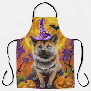 Delantal Akita espeluznante bruja de Halloween y calabaza