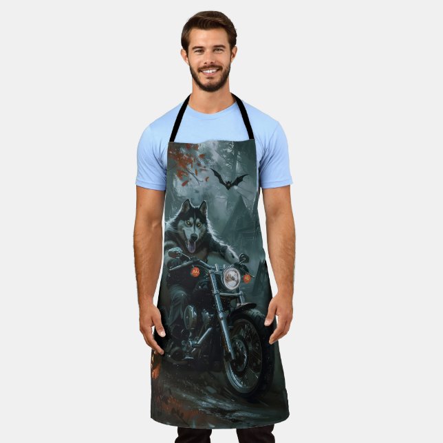 Delantal Alaska Malamute Monta en Motocicleta Halloween Sca (Gastado)