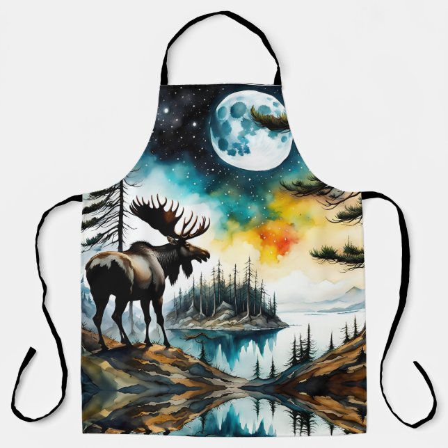 Delantal Alaskan Moose de pie en la montaña Ridge (Anverso)