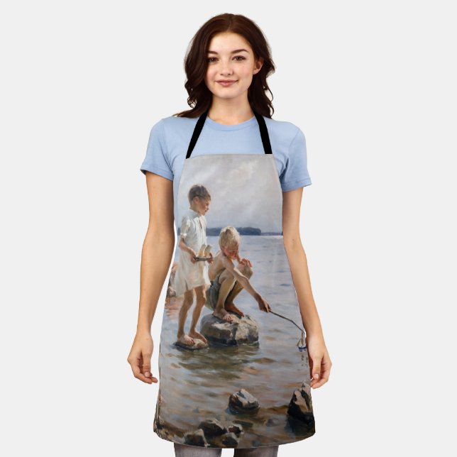 Delantal Albert Edelfelt - Niños jugando en la costa (Gastado)