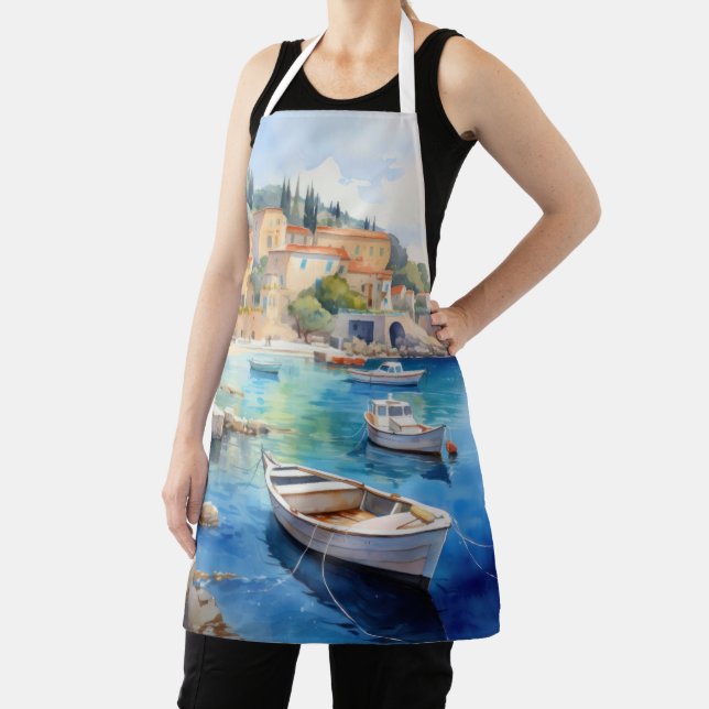 Delantal Aldea costera mediterránea | Acuarela costera (in situ)