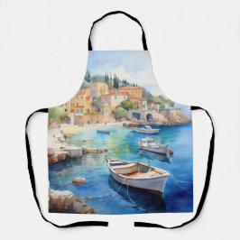 Delantal Aldea costera mediterránea | Acuarela costera