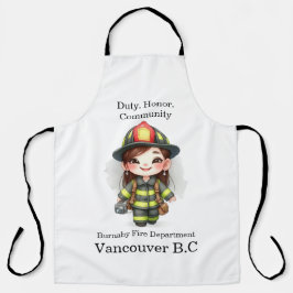 Delantal Alegre bombero en equipo brillante con cámara