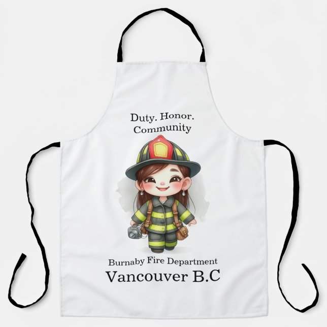 Delantal Alegre bombero en equipo brillante con cámara (Anverso)